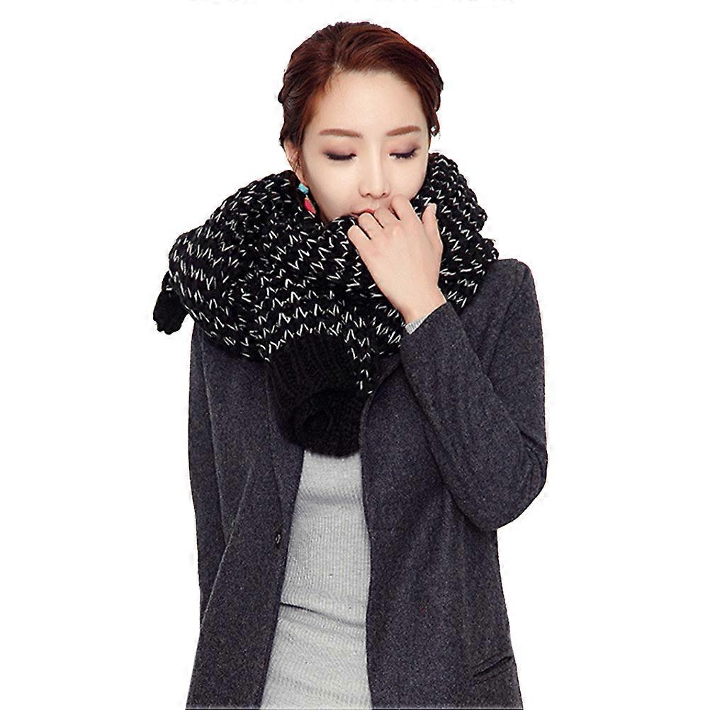 Long Knit Scarf Warm Shawl Rectangular Shape Black 200*38CM 1Pcs