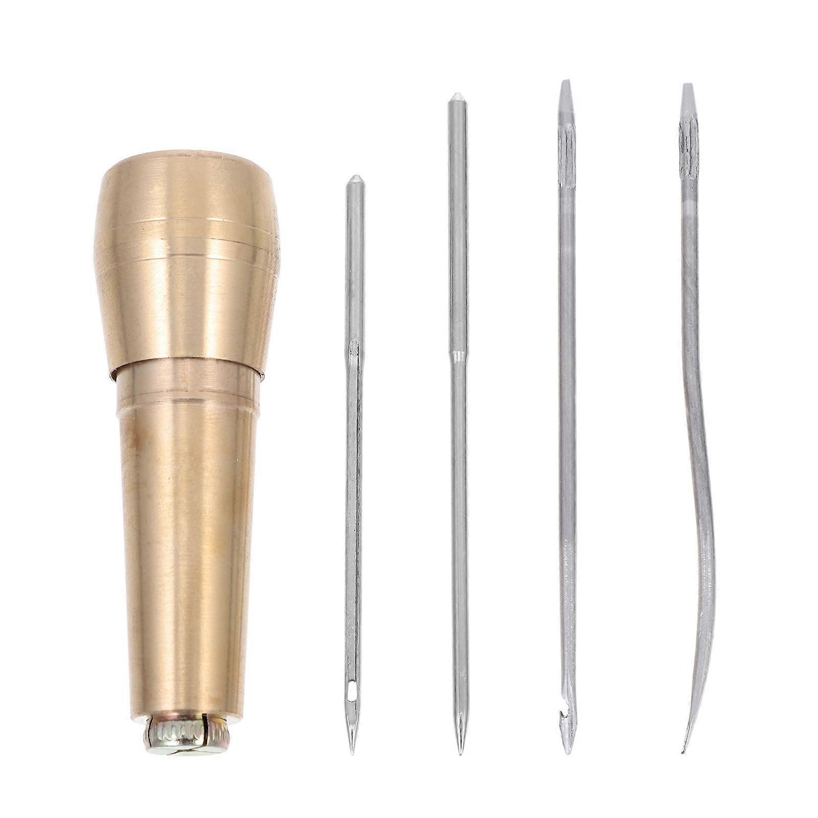 Portable Copper Awls Handheld Sewing Awls Diy Embroidery Punch Awl Curved Needle Cone Ergonomic Design 1Set