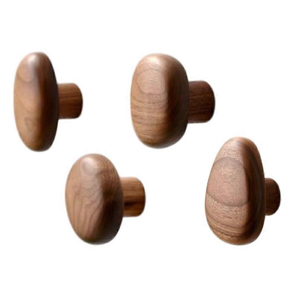 4Pcs Set Nordic Wall Hooks Pebble Shape Wooden Coat Hanger Rack Drawer Pull Handle