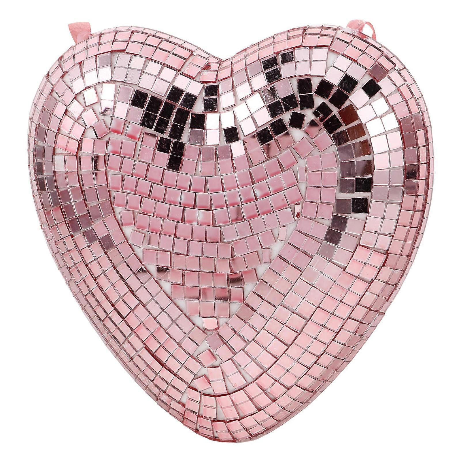 Disco Ball Heart Shaped Pink Reflective Hanging Decoration For Valentines Day Home 1Pack