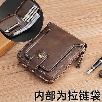 محفظة ريترو بسحاب للرجال: محفظة مدمجة ثنائية الطي حامل بطاقة متعدد الوظائف جيب أنيق بسحاب للسفر والاستخدام اليومي