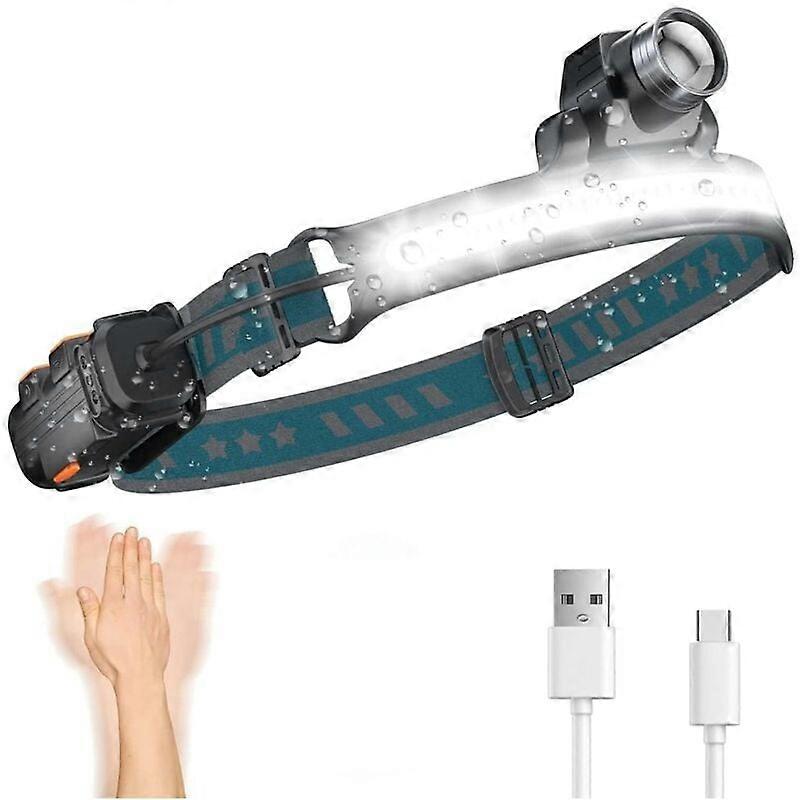 Headlamp, 2000mah, 7 Modes White and Red Rechargeable Headlamp, Sensitive Sensor, IPX5 Waterproof