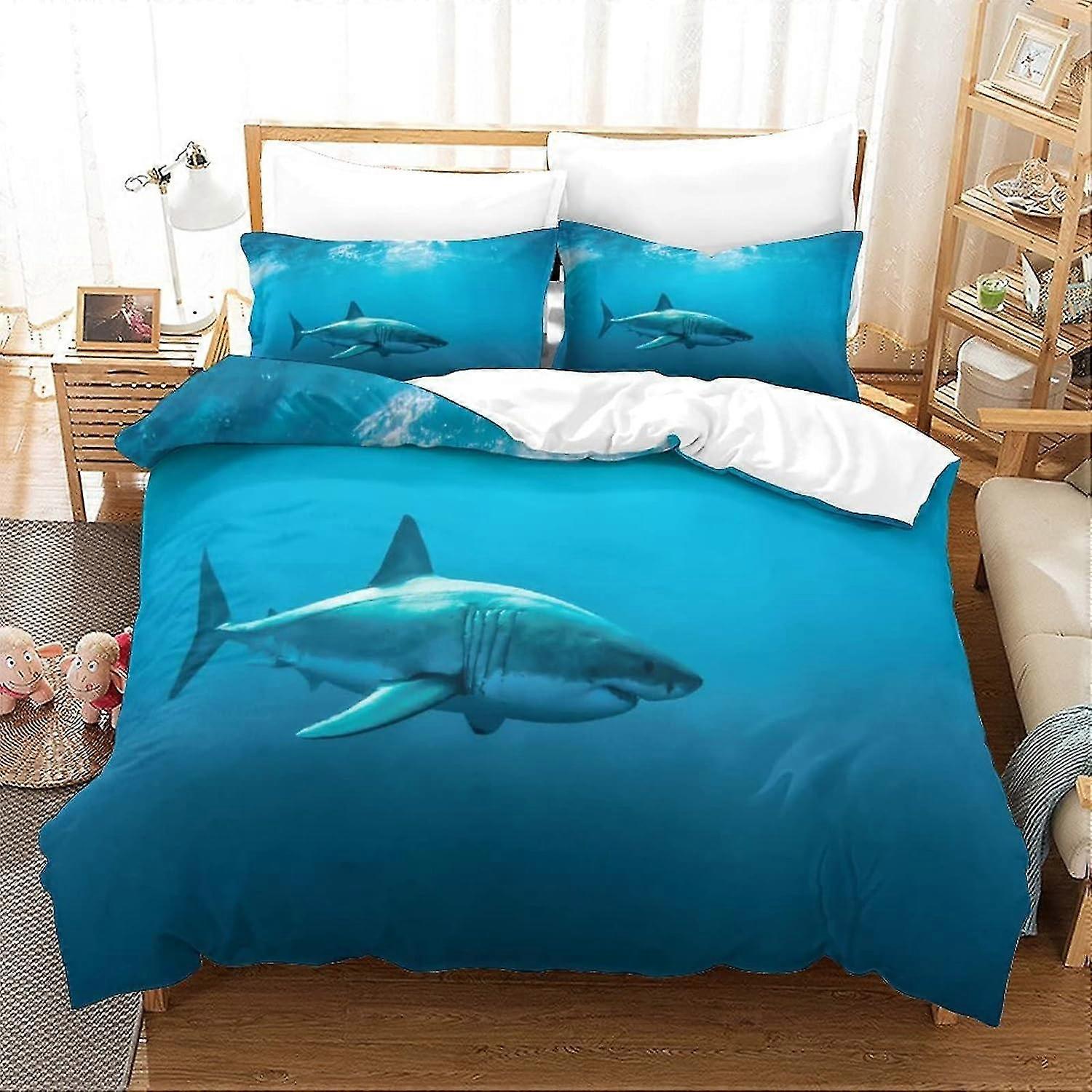 Shark Duvet Set 3 Pcs Bedding Quilt Cover Exquisite Comfortable Super Soft And Hypoallergenic with Pillowcase Suitable for Children