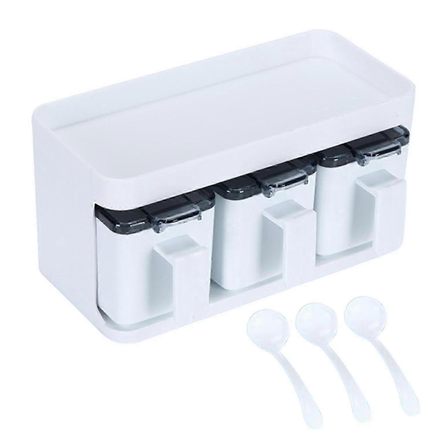 Condiment Box with Spoon Ergonomic Handle Dust-proof Waterproof Moisture-proof 3/4 Grids
