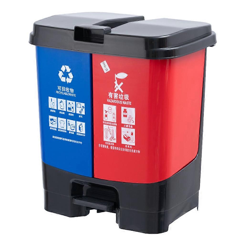 Garbage Pail Double Bucket Pedal Operation Plastic Kitchen Use Blue and Red 1Pcs