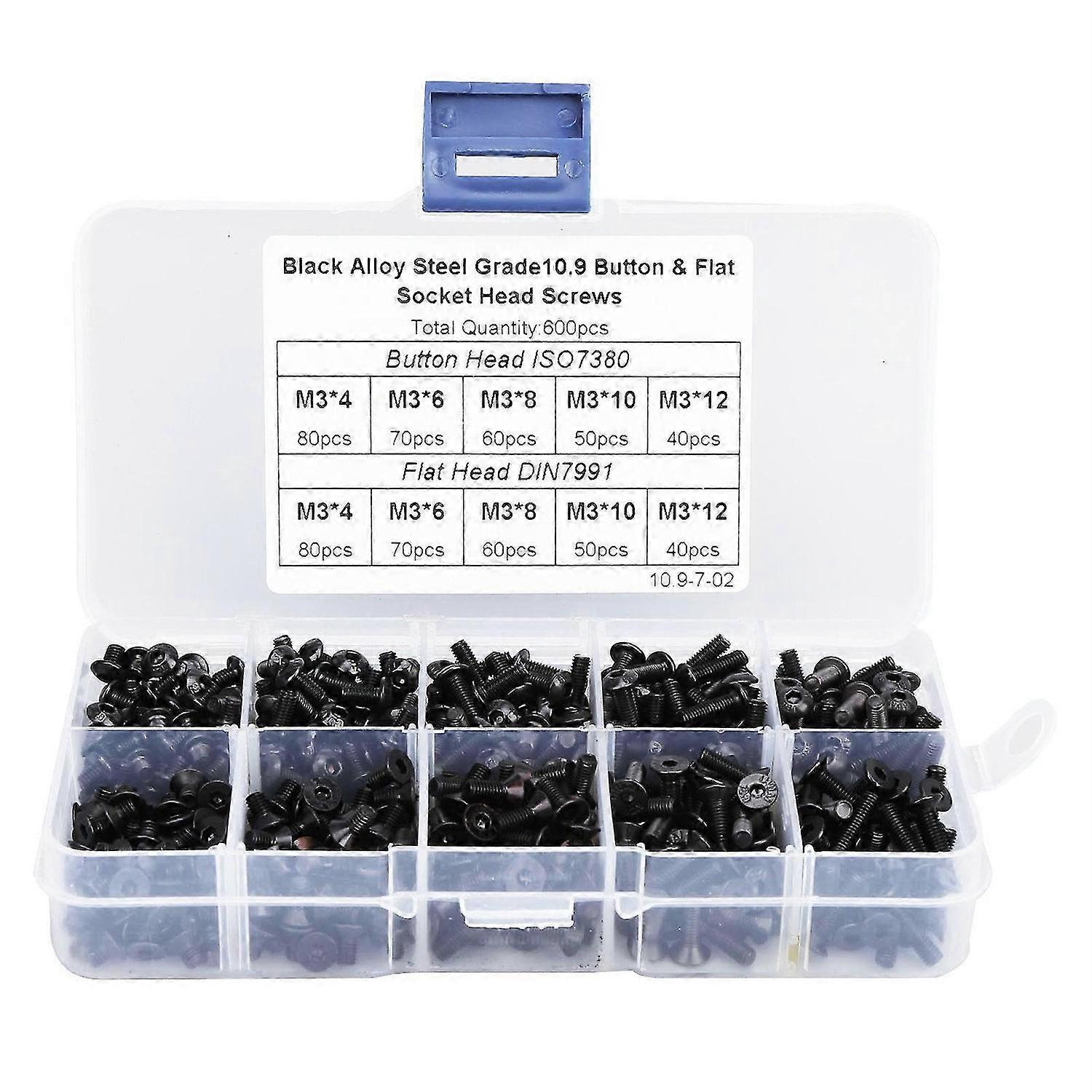 600Pcs Hex Socket Screw Set Alloy Steel Pan/Flat Head Hardware Repair Tools Boxed