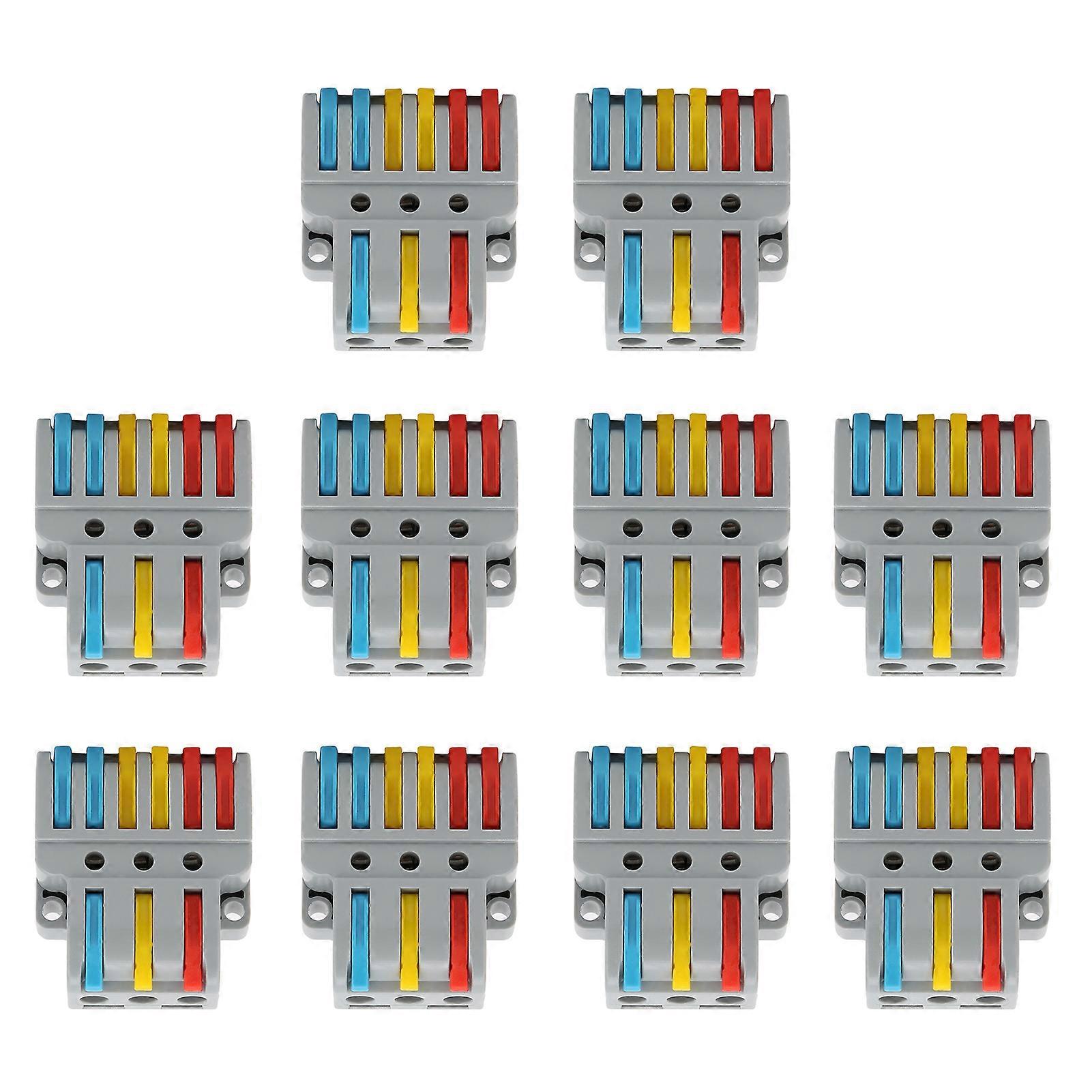 10Pcs Wire Block Clamp Terminal 3‑in‑6‑out Color Quick Wiring Electrical Connectors LT‑633