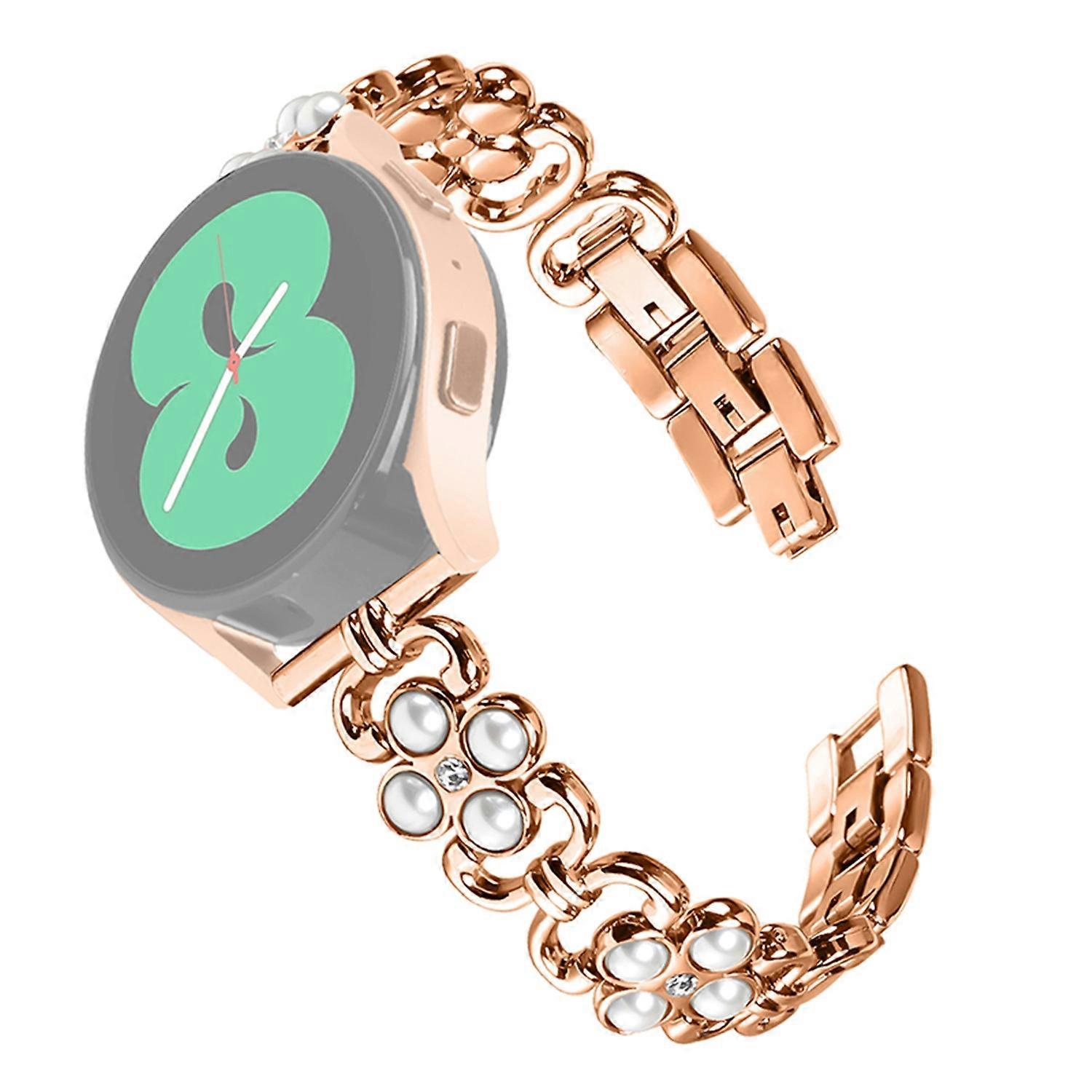 For Verizon Gizmo Watch 1 Watch Band Pearl Four Leaf Clover Watch Strap - Rose Gold