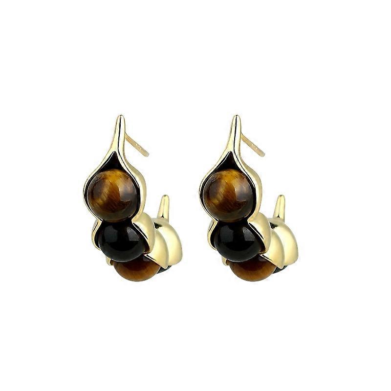 Tiger Eye Earrings 925 Silver Pea Pod Dangle Women Gift