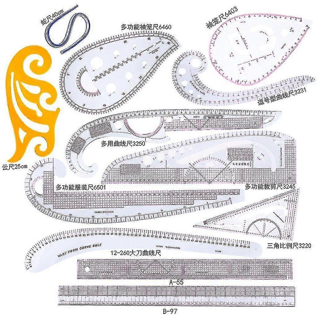 12pcs/set Ruler Curve Cutting Rulers Yardstick Sewing Tools Measure Dress