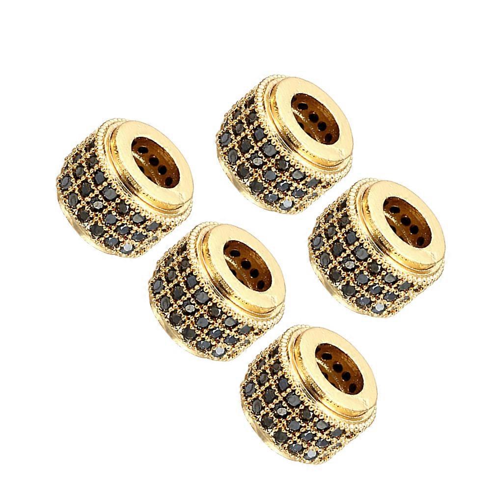 Zircon Rhinestone Spacer Beads Diy Accessory Zircon Cylinder Shape Golden 0.6*0.6*0.6Cm Micro Inlay Jewelry Making 5Pcs