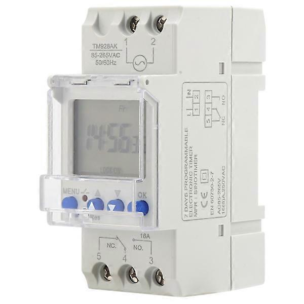 Digital analog timer switch, DIN rail, 85-265V, white.