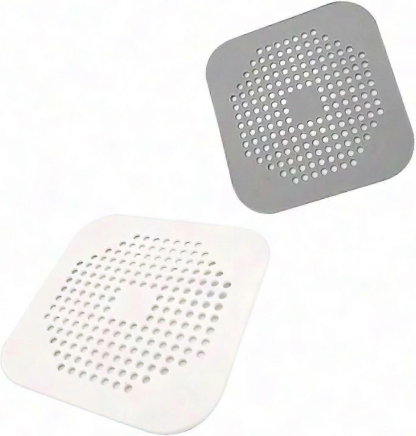 غطاء تصريف دش مربع مقاس 5.7 بوصة مع ماسك الشعر ، قابس سيليكون مسطح TPR للحمام والمطبخ ، حماية استنزاف الفلتر الرمادي / الأبيض