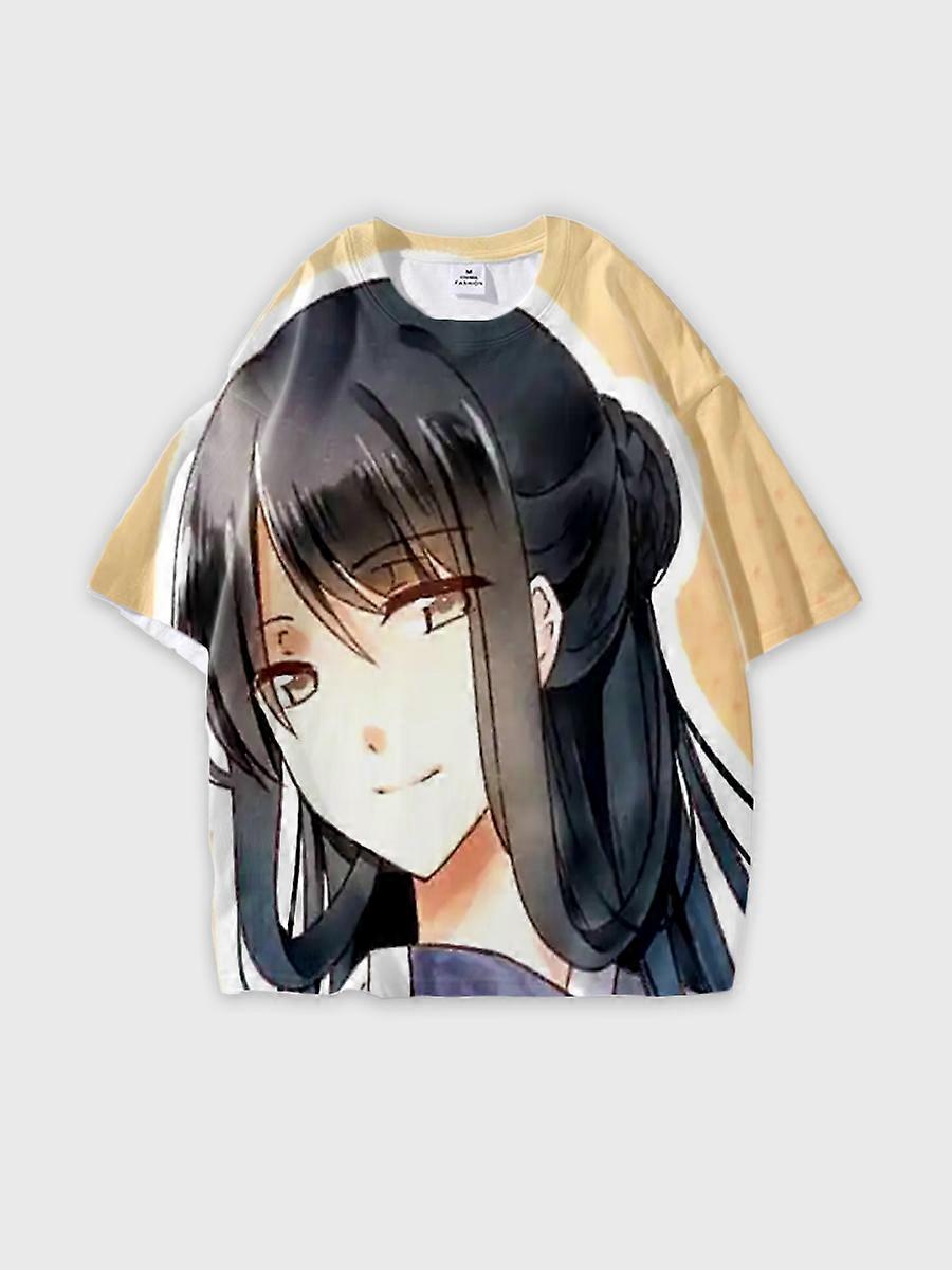 T-shirt round neck Character Pattern loose short sleeve Q06