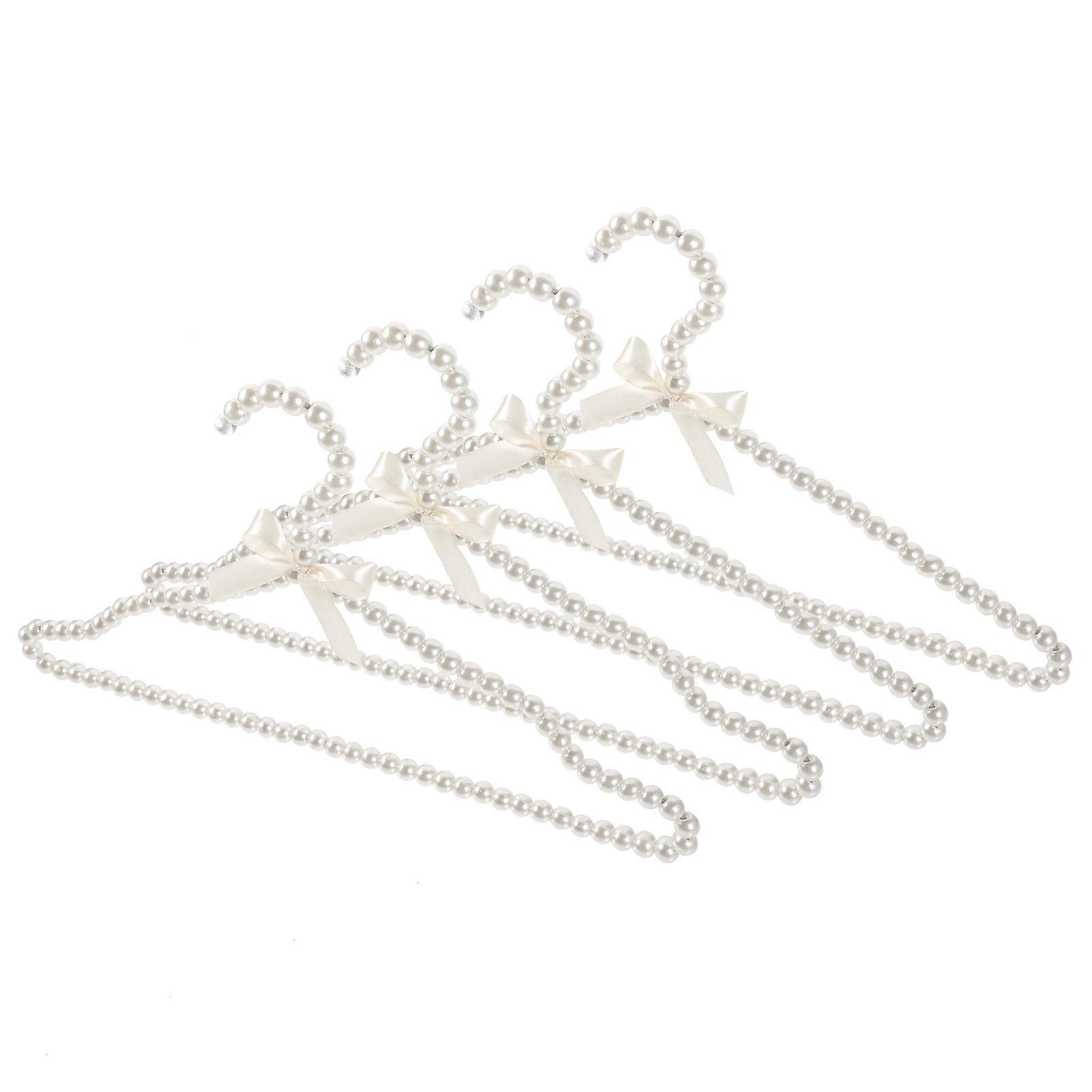Beige Plastic Clothes Hangers with Pearls for Home Use Ensuring No Deformation 4pcs