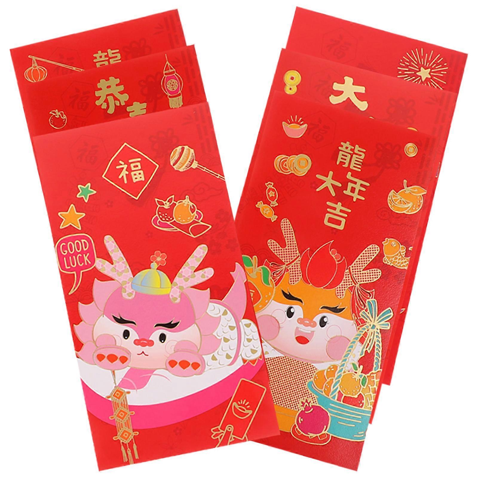 Red Packets Chinese New Year Red Envelopes For Greeting Cards Rectangular Shape Storage for Money and Cards 6Pcs