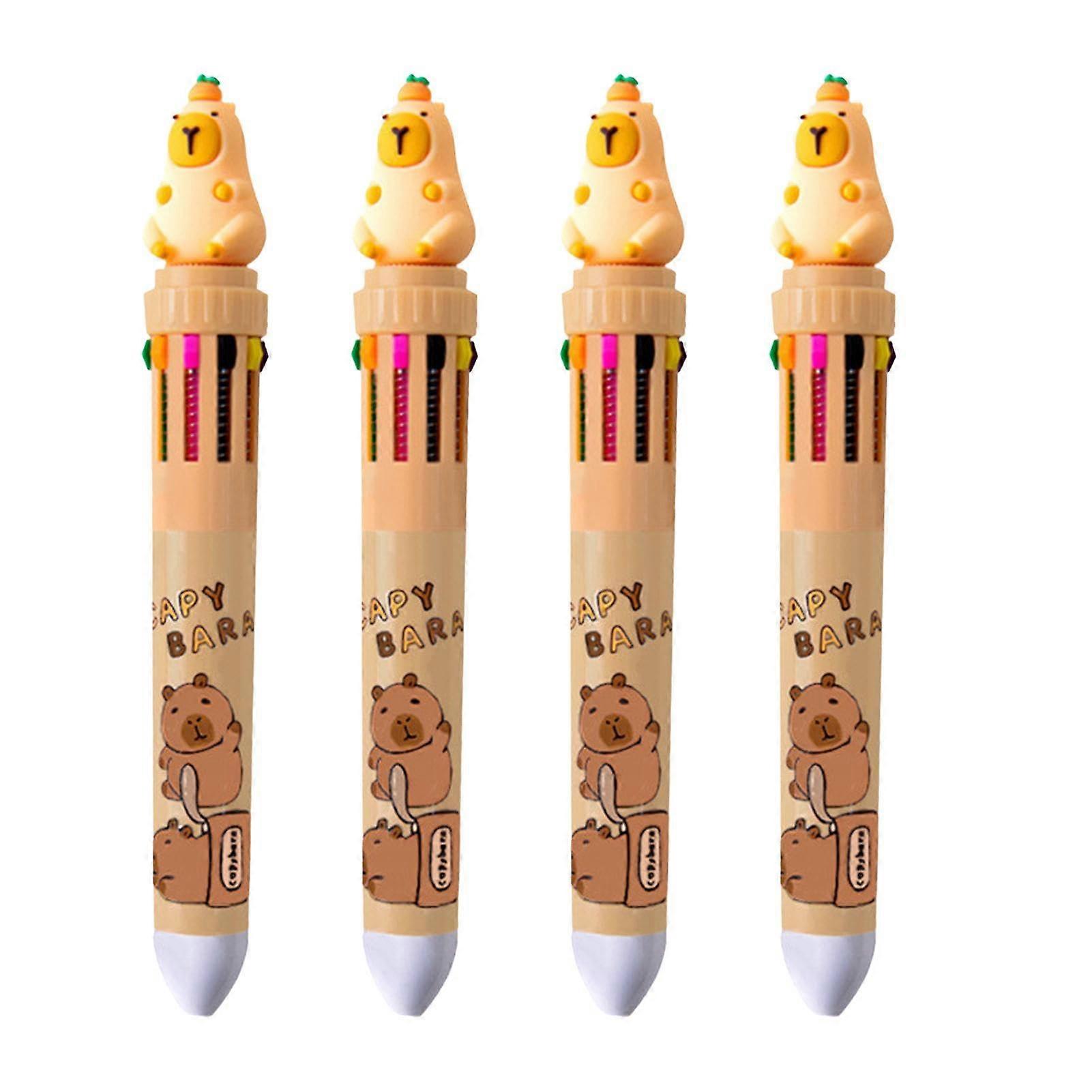 Multicolor Ballpoint Pen Set of 4, 10-in-1 Cartoon Capybara Retractable Pens for Students and Kids, 16 x 1.8 cm Random Patterns