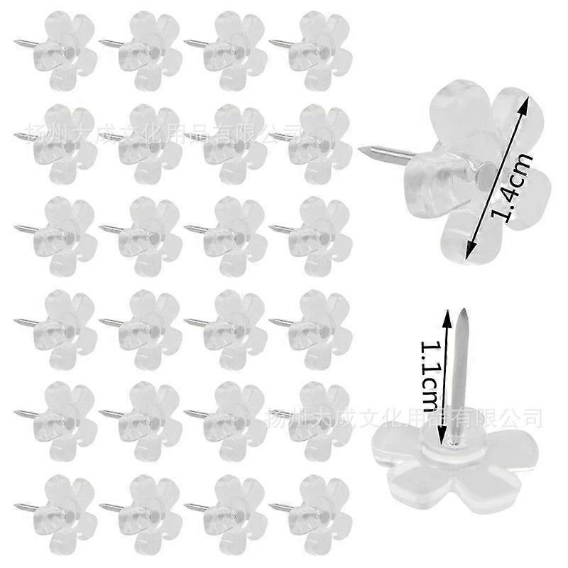 200pcs Flower Push Pins: Transparent Plastic Thumb Tacks For Cork Board Office Map Pins For Bulletin Board Posters And Photo Display