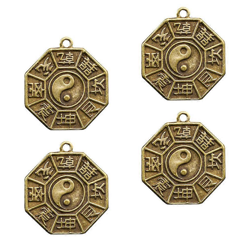 Brass Eight Trigram Keychain Decors for Decoration Golden 4pcs Small Size