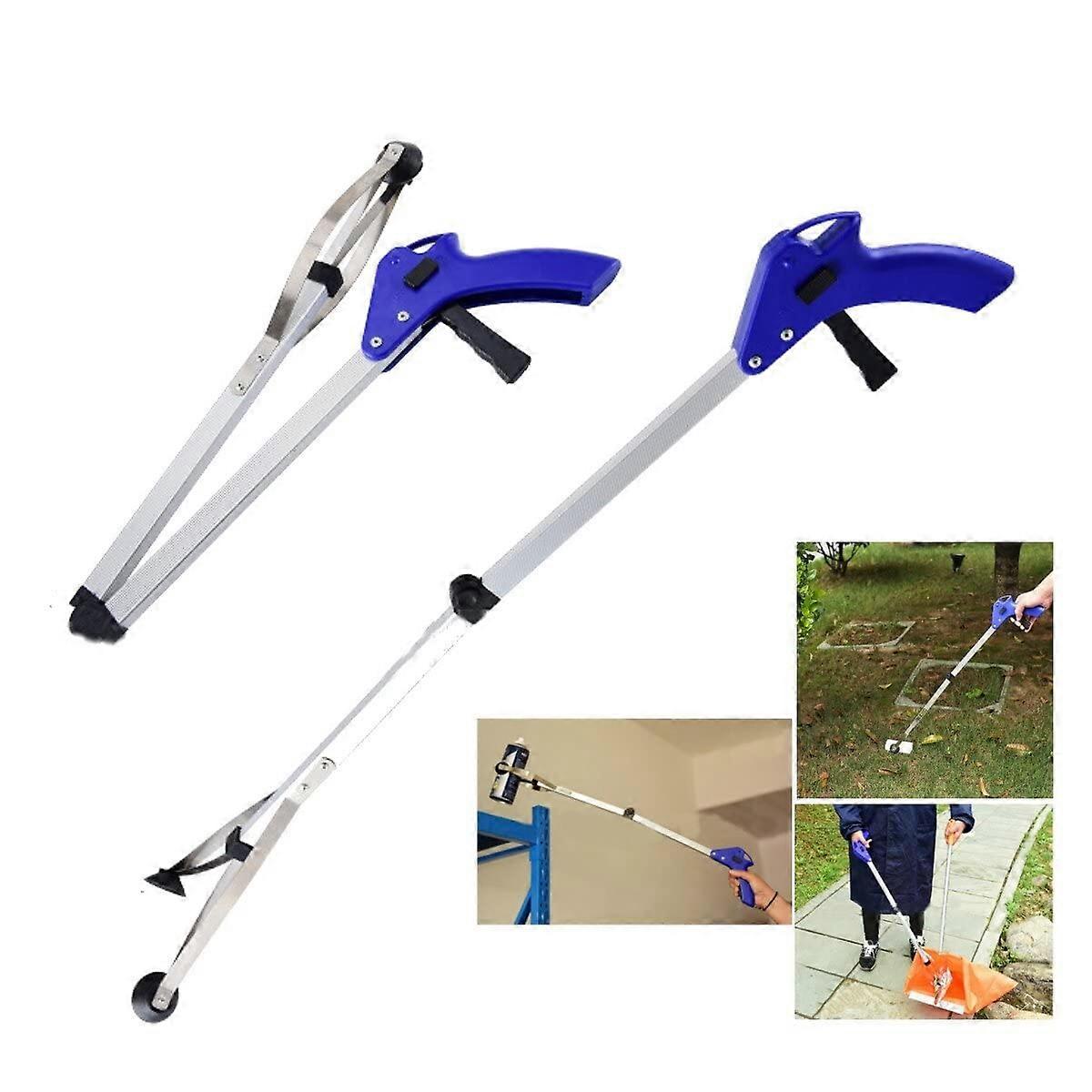 Garbage grabber with hook release tool, extension, litter picker