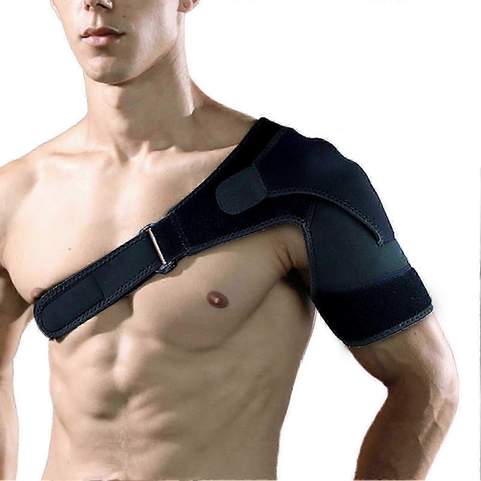 Shoulder Brace Breathable Sweat Absorbing Thickened Padding Layer Universal Compression Shoulder Support Wrap for Recovery Black