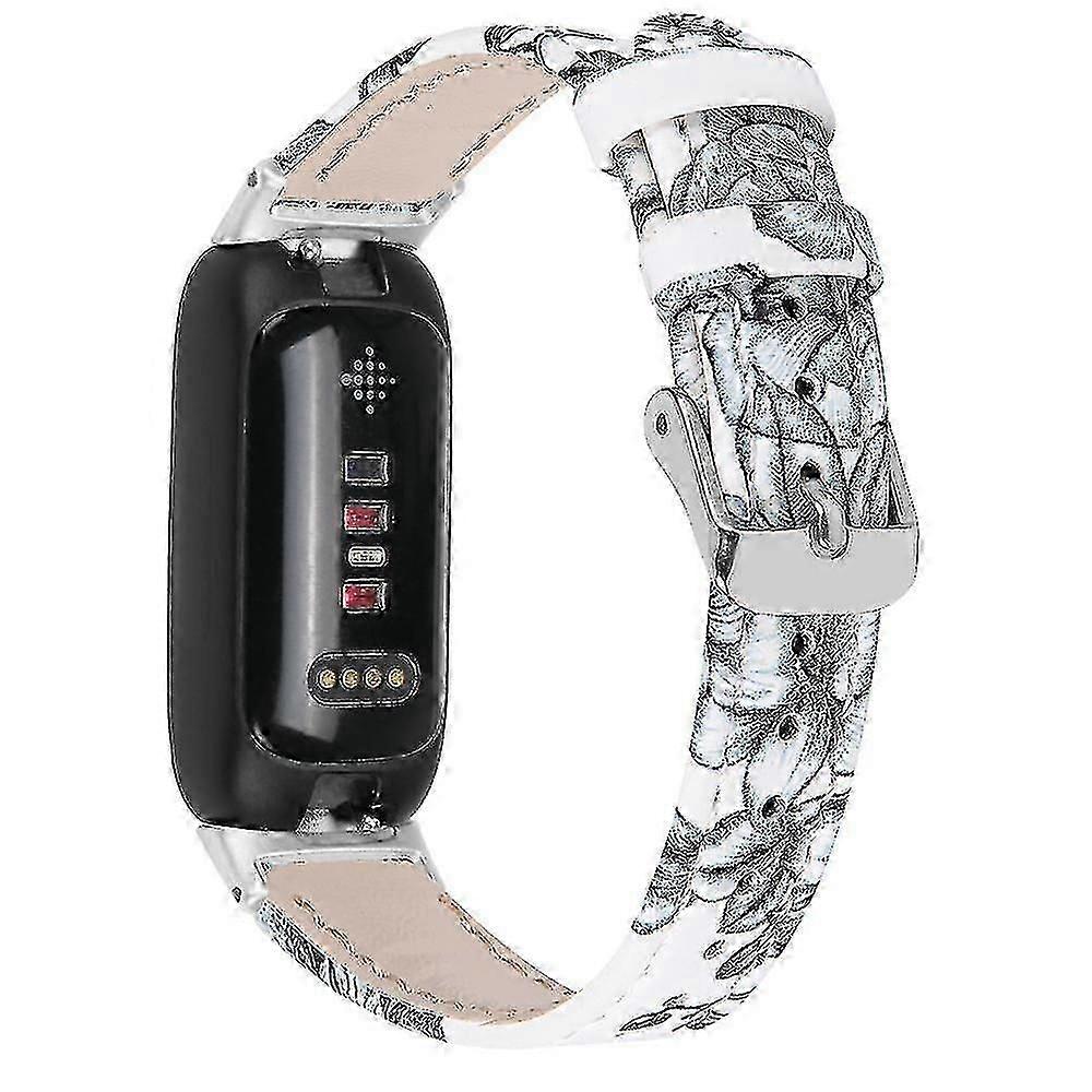 For Fitbit Inspire 3 Replacement Watch Strap Stitching Lines Top Layer Genuine Leather Wrist Band - Style A
