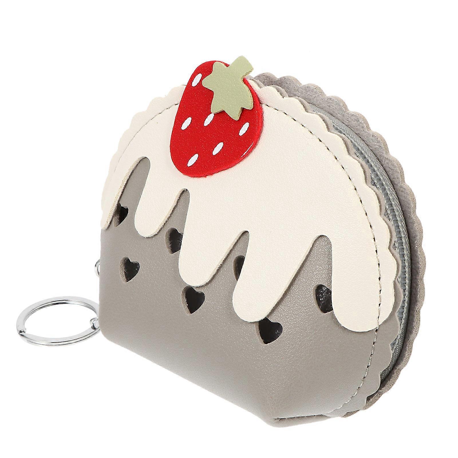 Durable Light Grey PU Strawberry Coin Purse for Storage Compact and Stylish Design