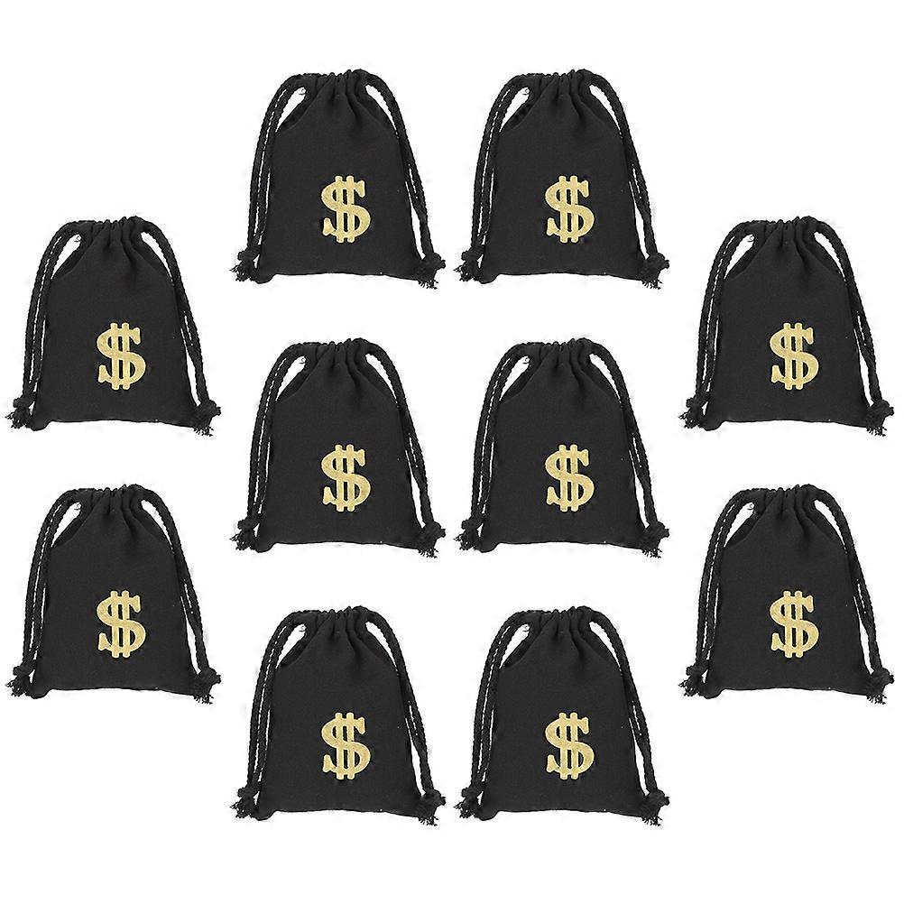 Drawstring Bags 10Pack For Theme Event Coins Storage Pouches Black Canvas