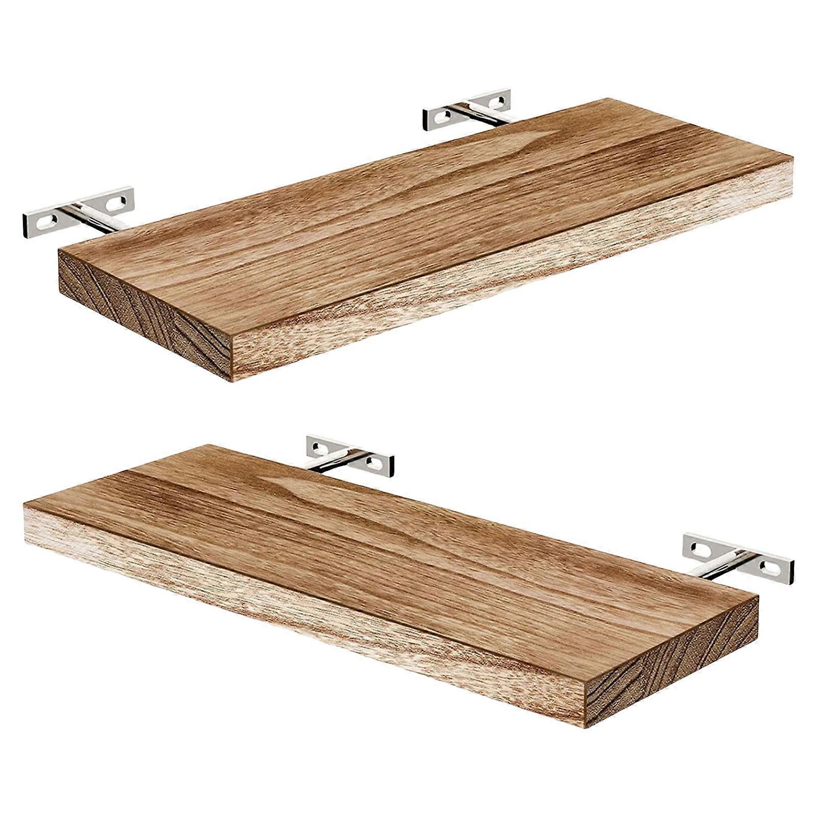 Set of 2 Modern Wood Wall Shelves Space Saving 10kg Capacity Floating Shelf No Tools Assembly Light Brown Finish Multicolor