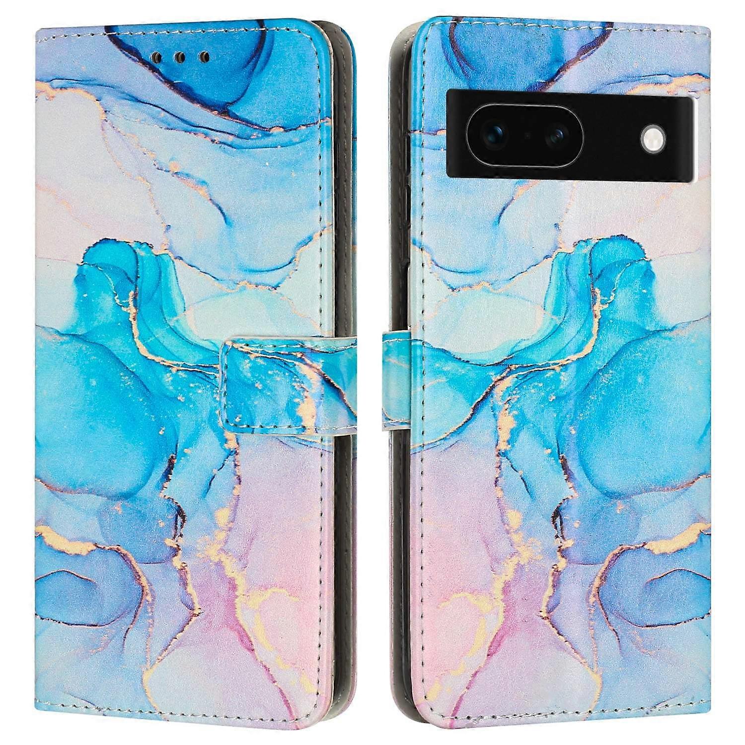 For Google Pixel 8a Stand Case Marble Pattern PU Leather Wallet Phone Cover with Wrist Strap