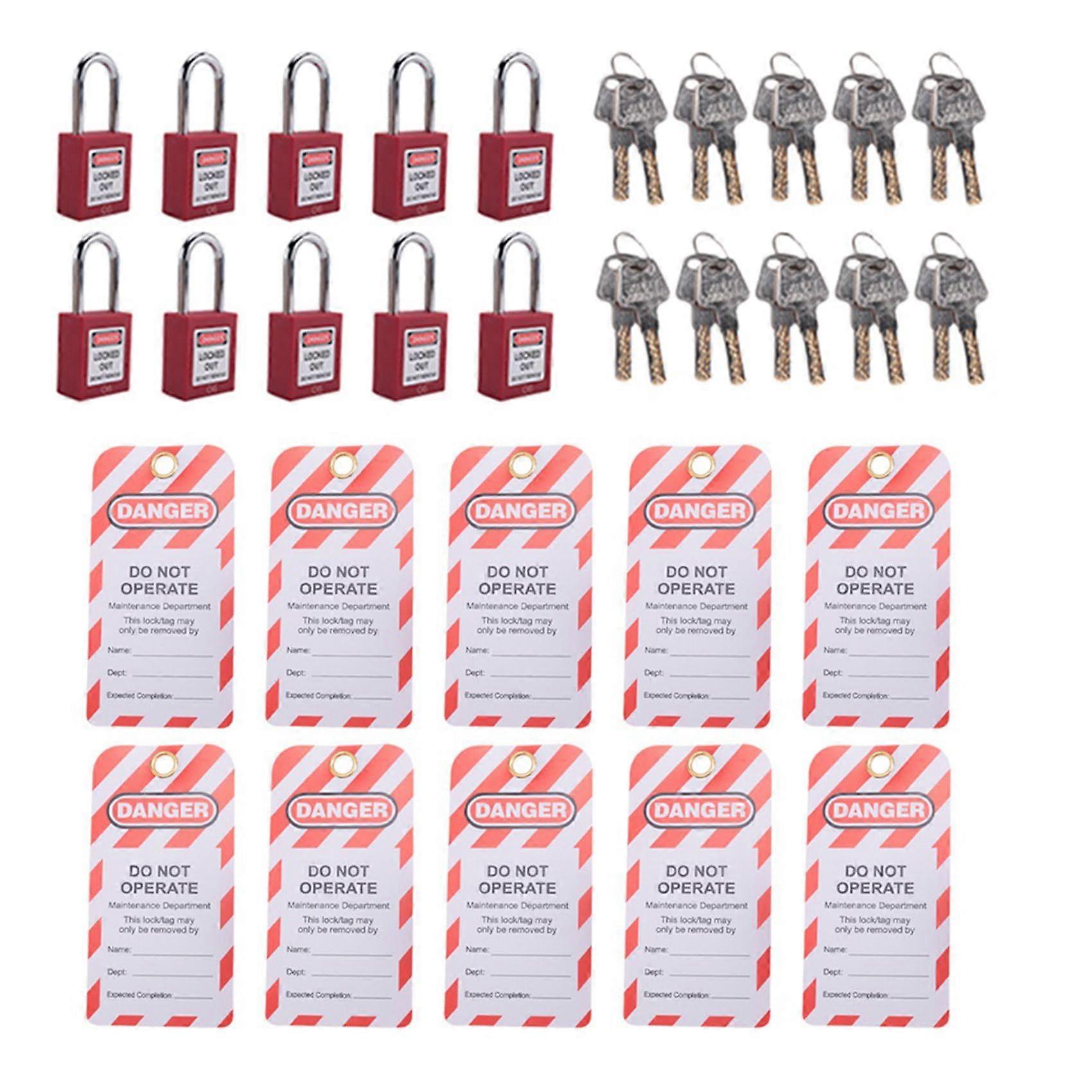 Red Lockout Tagout Made of Stainless Steel with 10 Lockout Tagout Tags, Different Keys, Compliant Safety Locks (Red, Different Keys)