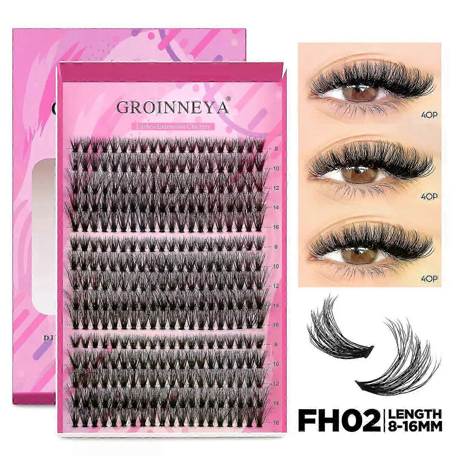 GROINNEYA DIY Lash Extension Kit Individual Lashes Cluster Mix Eyelashes Full Set Lashes Kit with Lash Bond and Seal At Home 26s