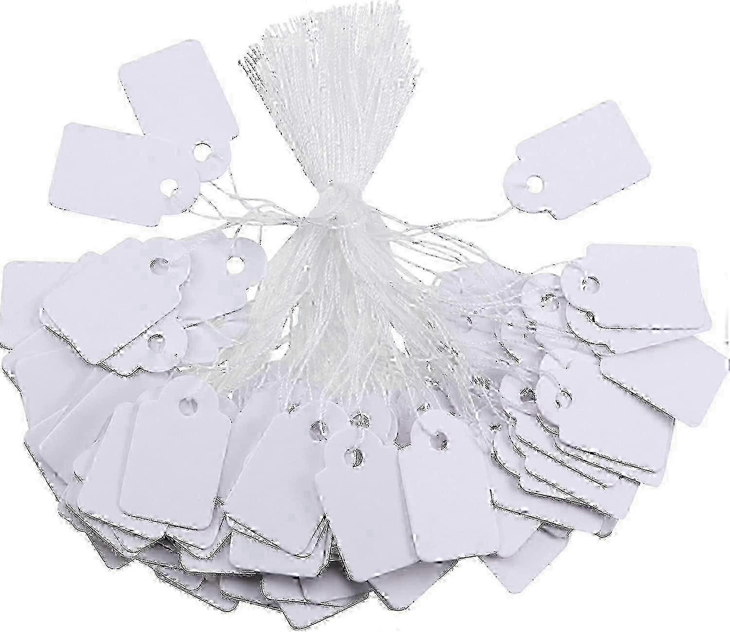 500pcs White Price Tags with Hanging String for Product Labeling, Retail Display, and Store Merchandising