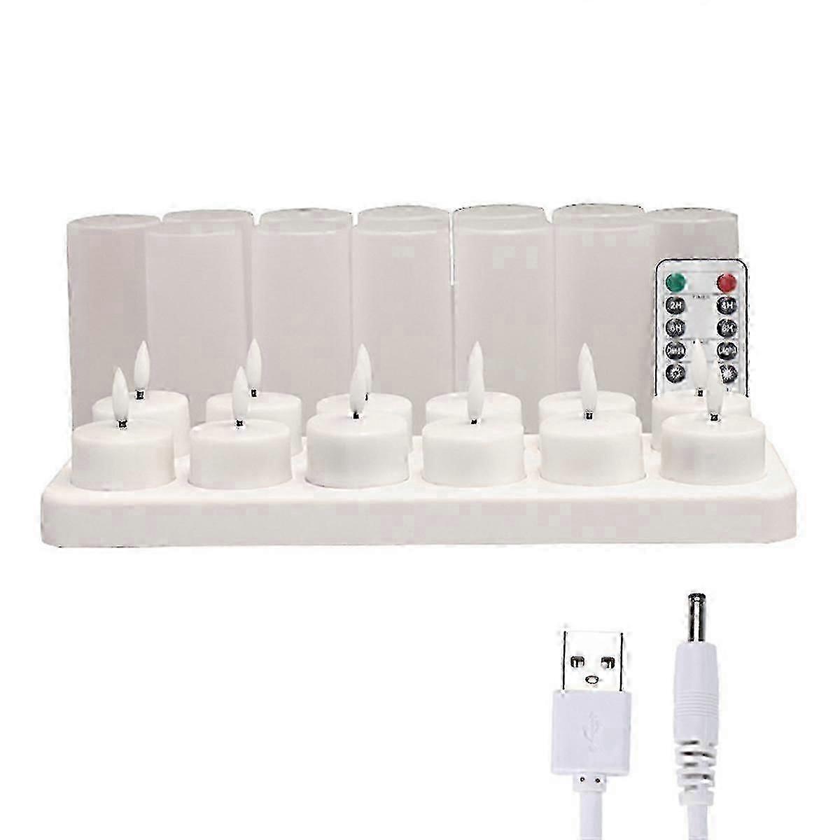 Remote Control LED Tea Lights with Timer, USB Rechargeable, 12 Pack