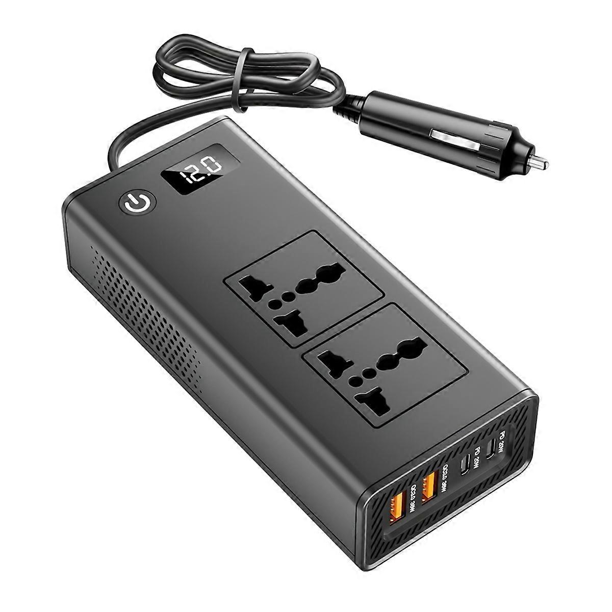 200W Car Power Inverter, 12V to 220V Car Inverter, 20W USB-C/USB-Fast Charger QC 3.0(36W)/Dual AC Outlet/Car Charger