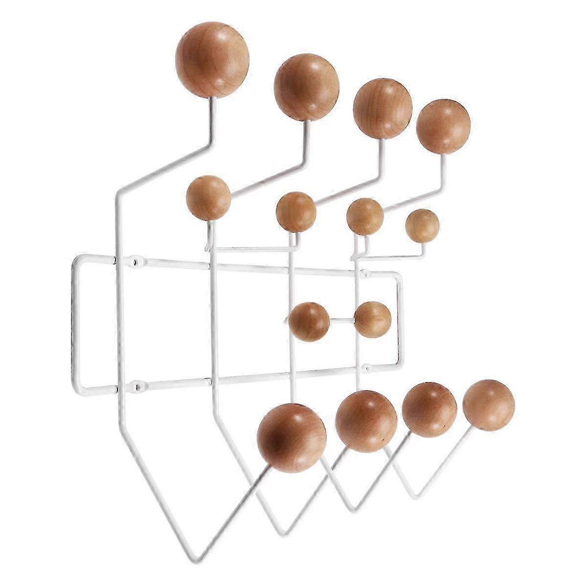 Wall hook for coats with solid wood ball and iron frame