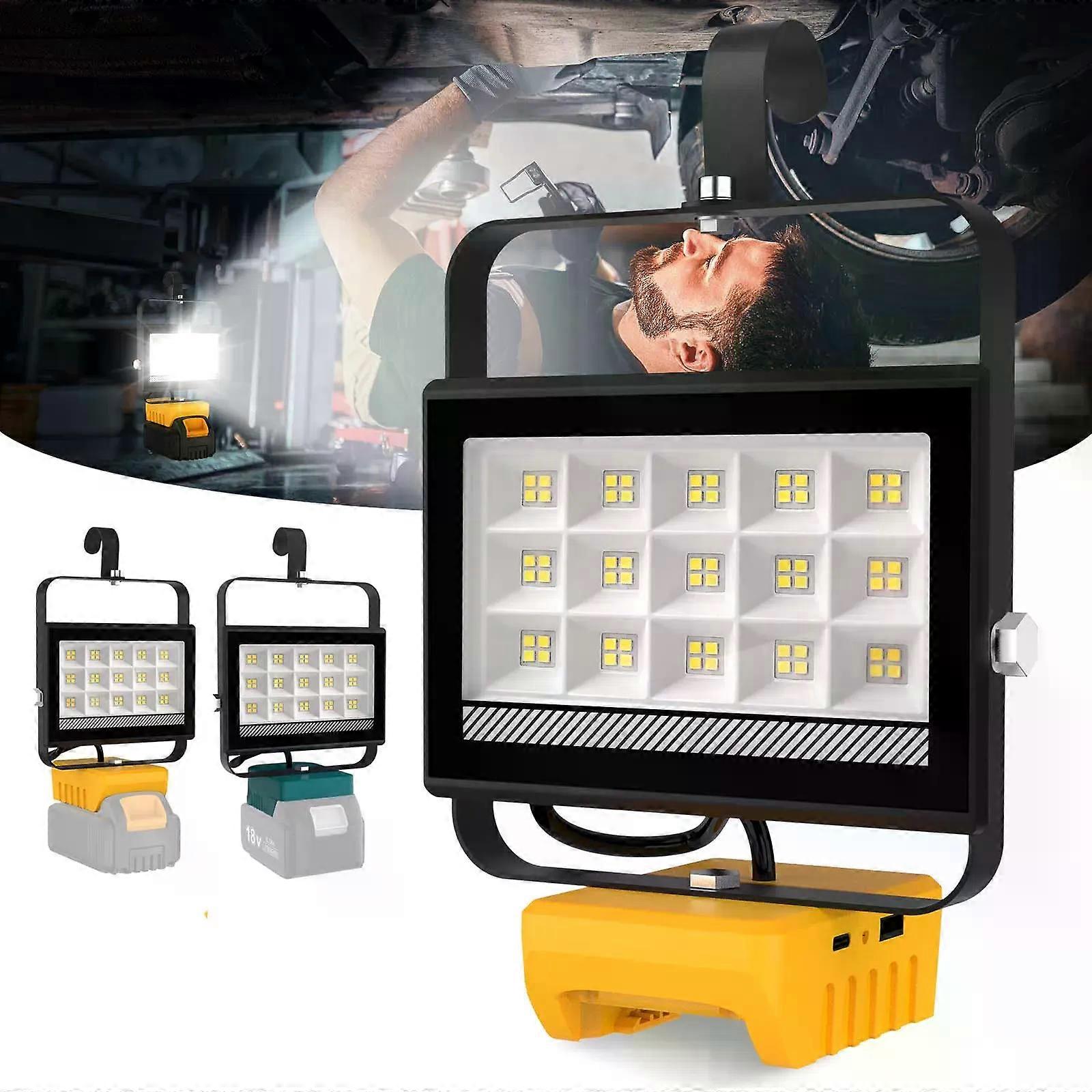 Portable 60W LED Work Light With Hook Handheld Emergency Camping 6000LM Rechargeable Flood Light for DeWalt Makita Milwaukee