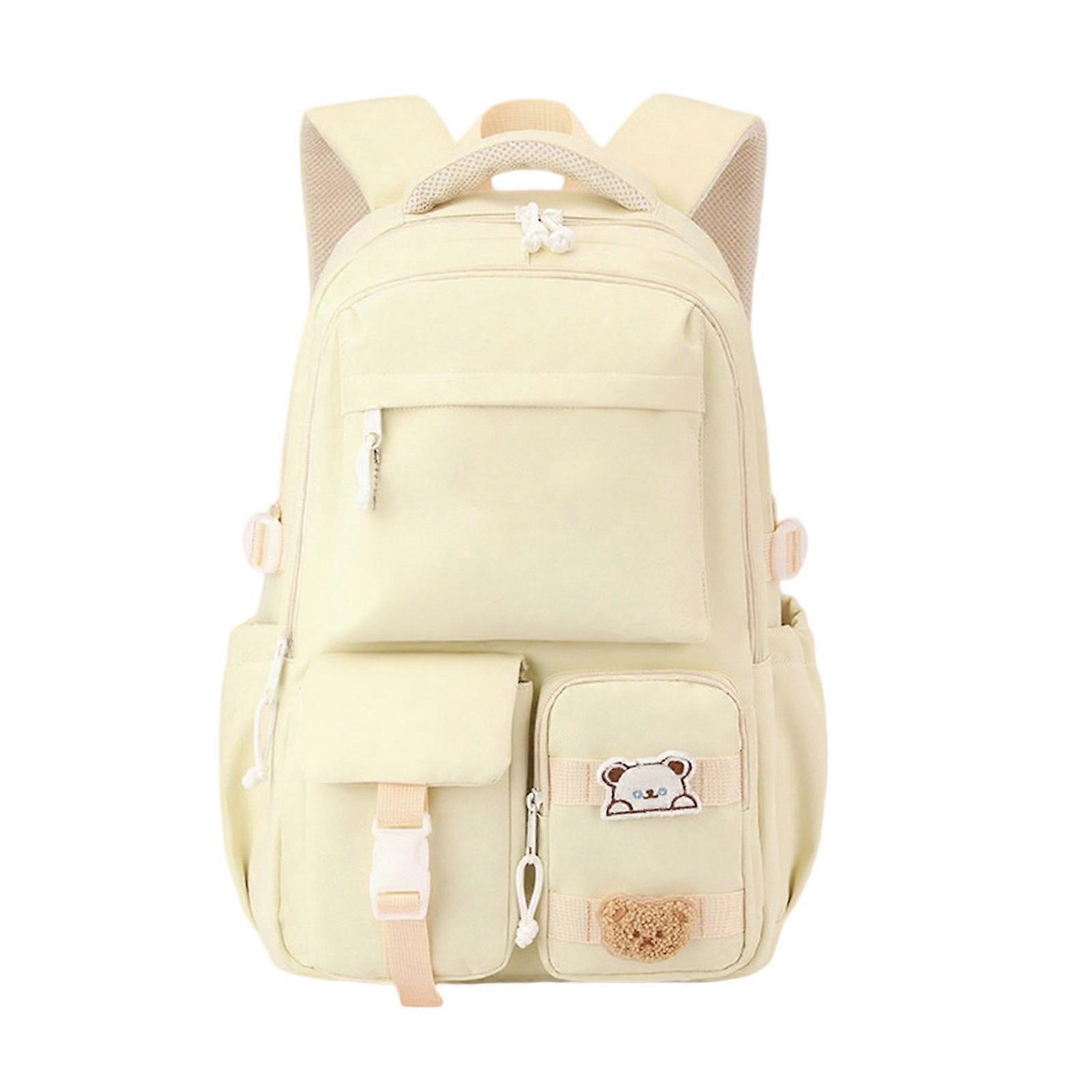 Chic Simplistic Academic Backpack Waterproof Nylon Construction Spacious Multi Layer Storage Ergonomic Design For Students  Yellow