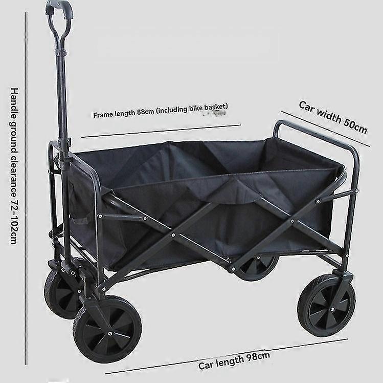 Foldable trolley with 8-inch new large rubber universal wheels (black)