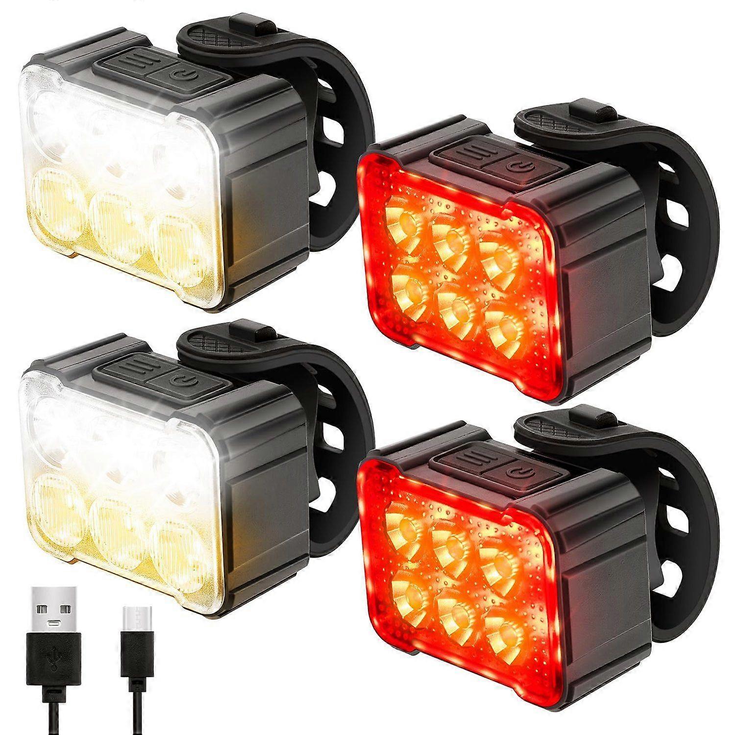 Bike Light Set - USB Rechargeable, IPX4 Waterproof(Black)