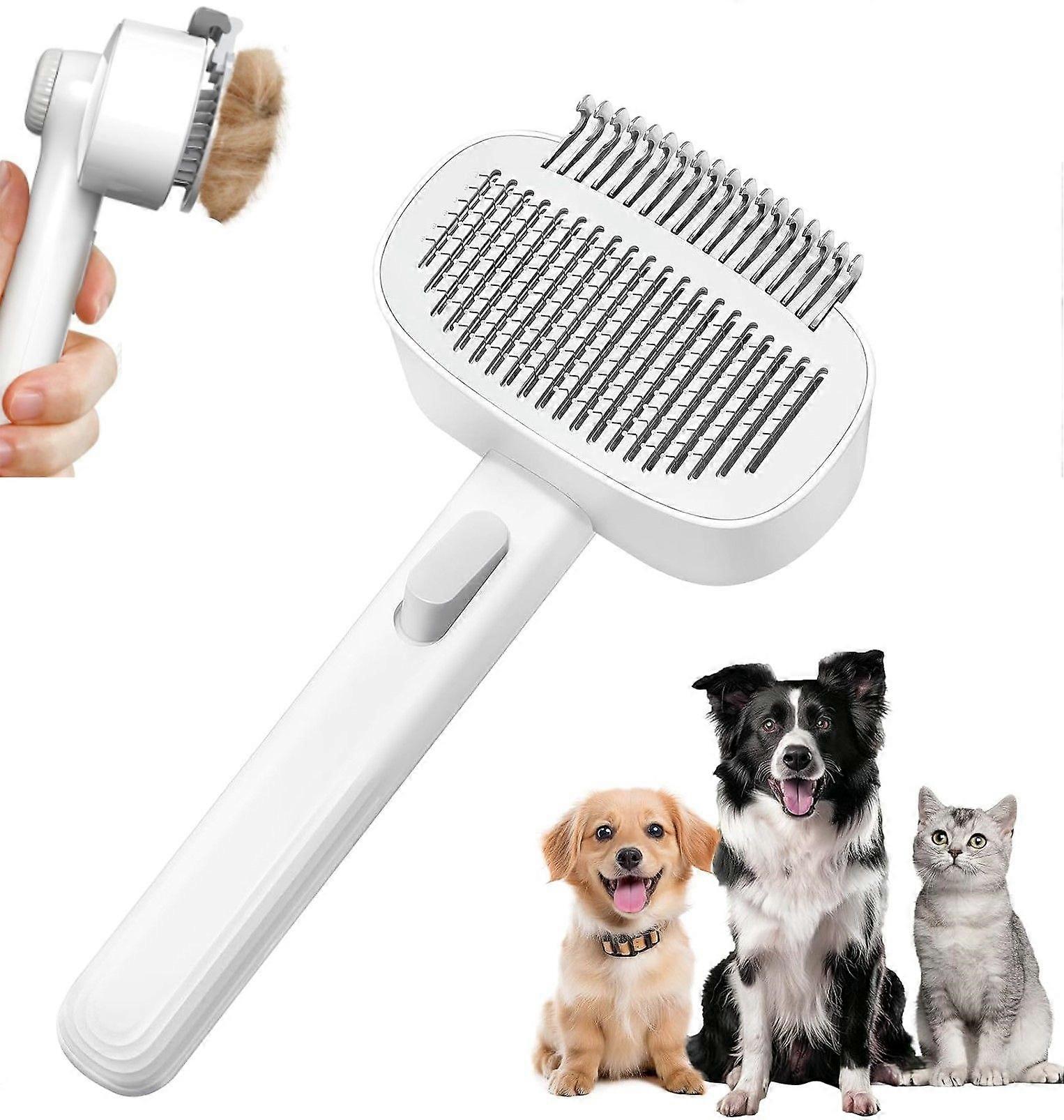 Self Cleaning Slicker Brush, 2-in-1 Cat Brush for Shedding, Skin Friendly Grooming Tool for Long & Medium-Long Hair Pets, Adjustable Bristle Length wi