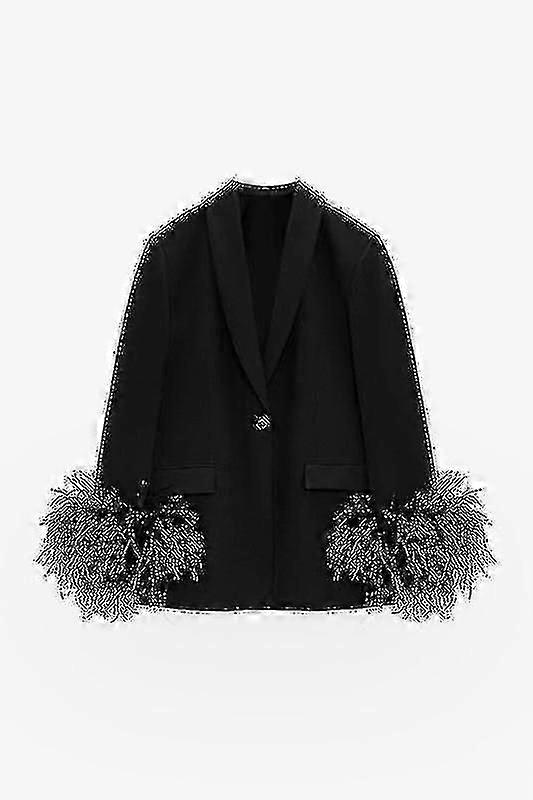 سترة نسائية طويلة الأكمام مفتوحة أمامية كاجوال مكتب جاكيت