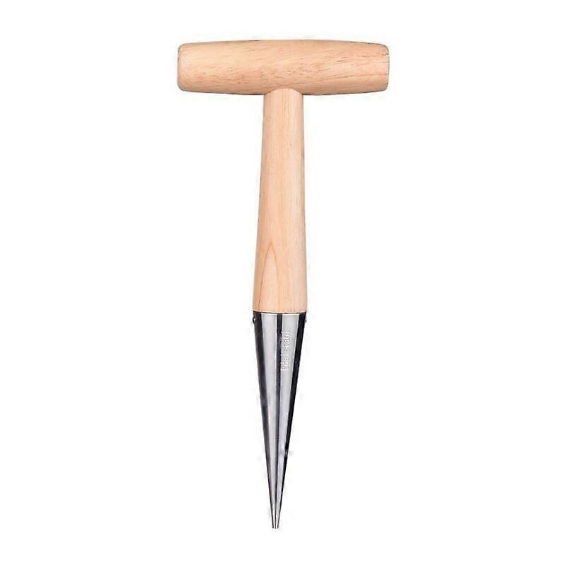 Bulb planter with steel tip 28 cm - Hand planter with solid wooden handle -