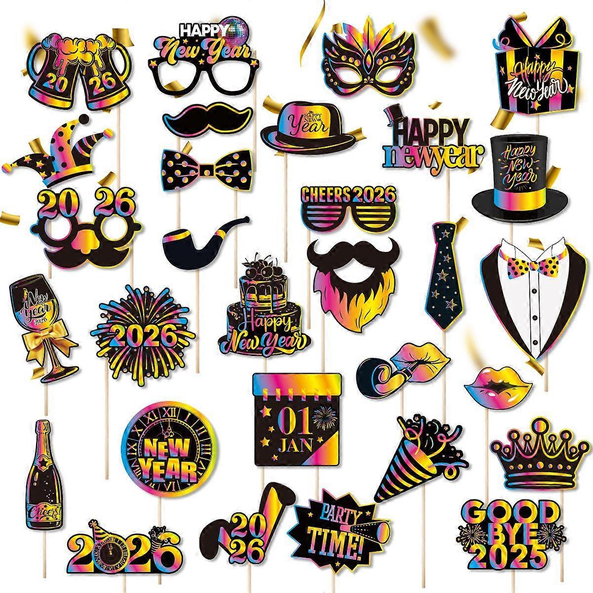 2026 New Year's Party Funny Photo Booth Props, Party Atmosphere Decorations, Handheld Photo Masks
