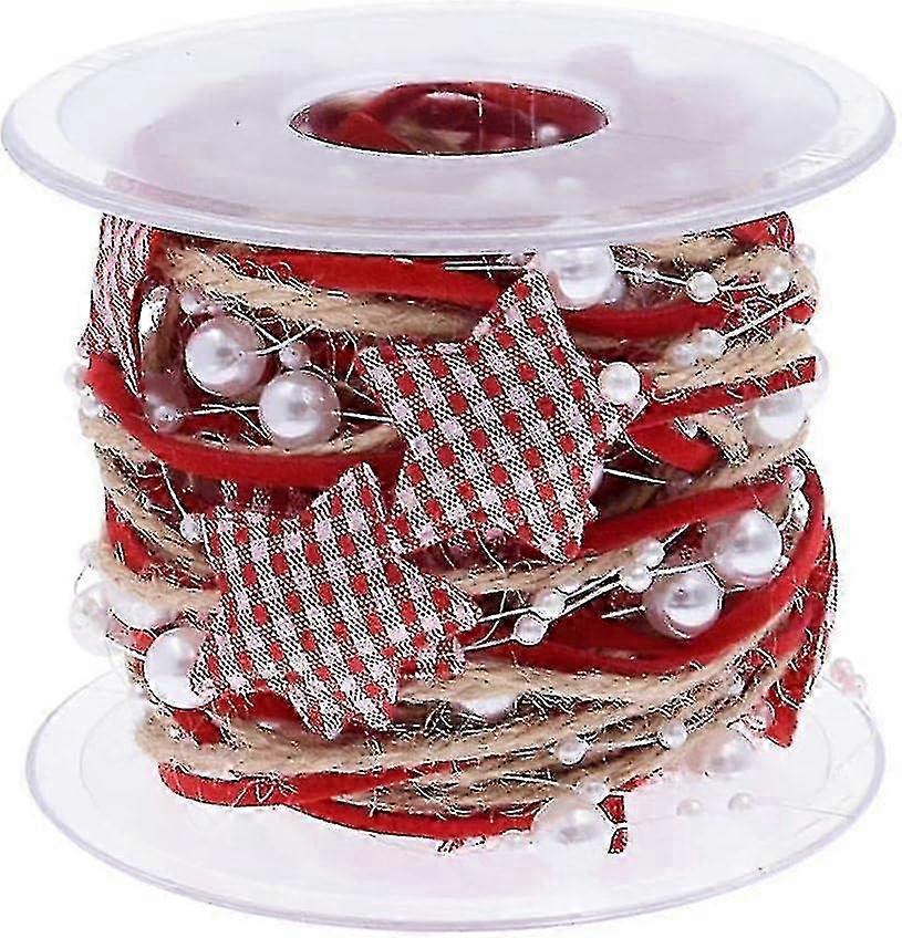 1 Roll 3 Cm 5 M Pentagram Bead Chain Ribbon Christmas Tree Trim Rope Artificial Pearls String Roll - xinxx