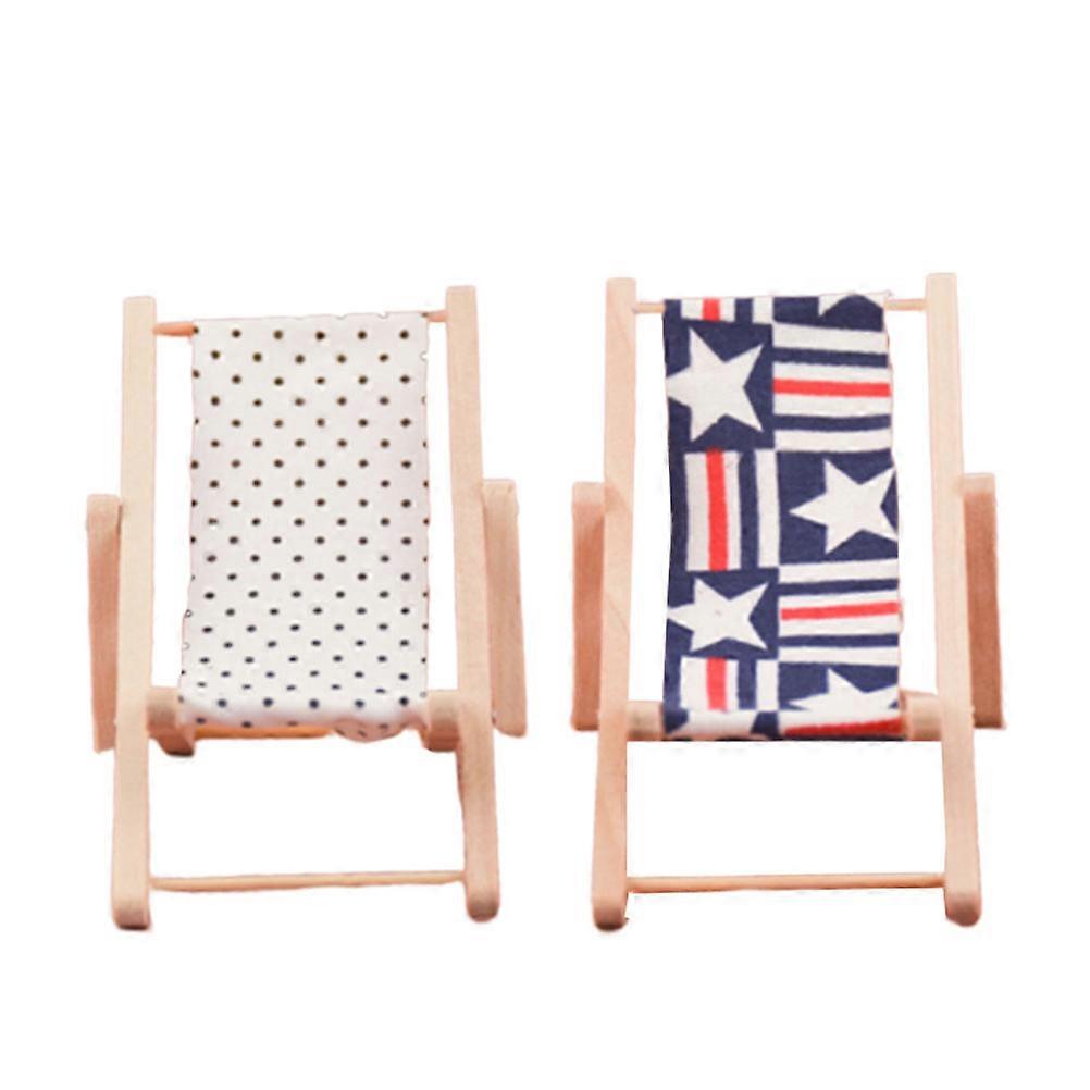 Mini Beach Chair Wooden Ornament for Desktop Decor 1 Piece