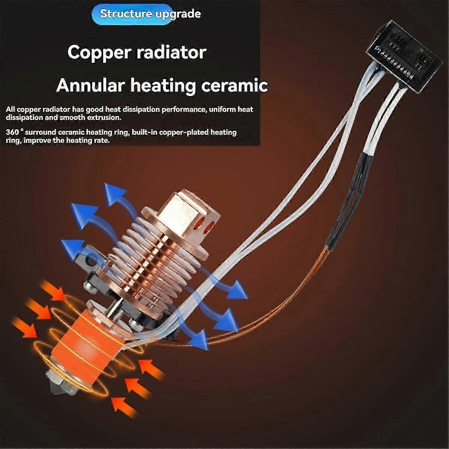 For P1P P1S Upgraded Hotend Quick Replacement Nozzle, Circular Copper Radiator for Enhanced Cooling