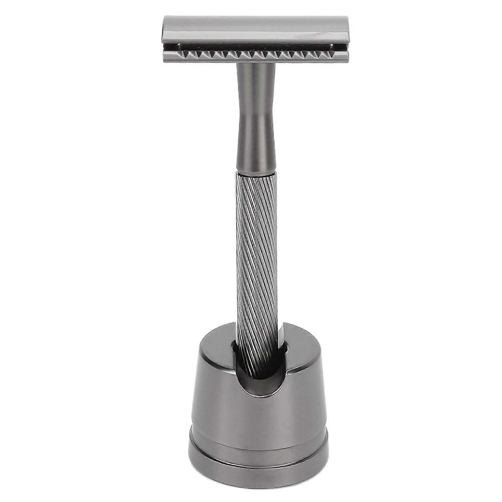 Zinc Alloy Safety Razor Men Portable Brass Handle Double Edge Shaving Razor with Base for Face Grooming Black