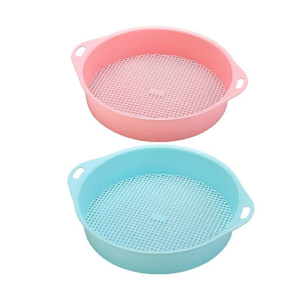 2PCS Plastic Garden Sieve with Handle Mesh Gardening Tool for Compose Soil Stone (Blue and Pink)