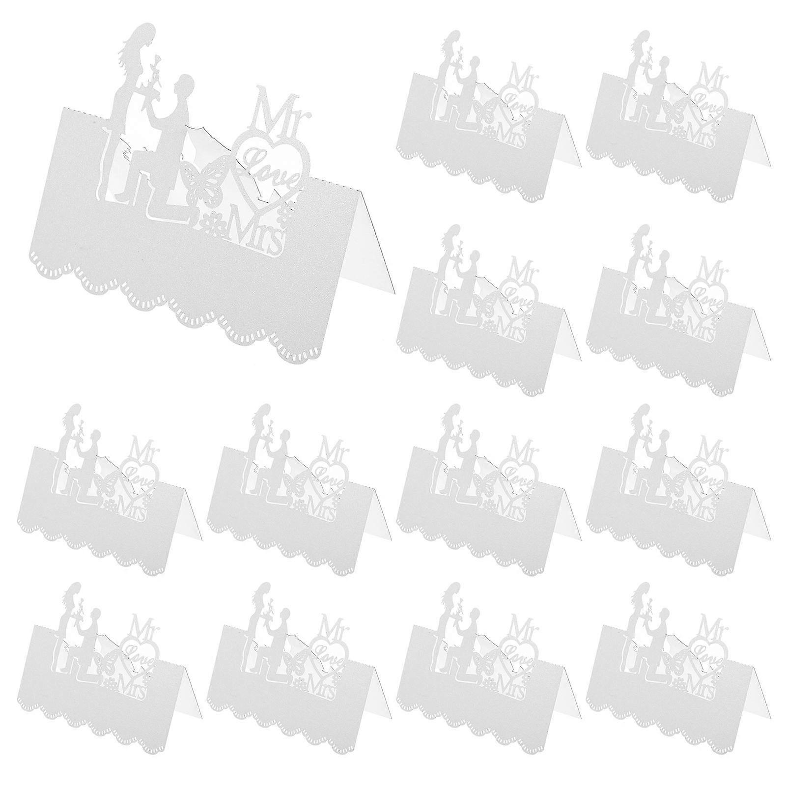 Elegant Wedding Place Names For Table Hollow Flower Design White 50Pcs